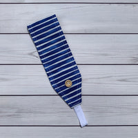 Handmade Buttoned Headbands - Blue Stripes