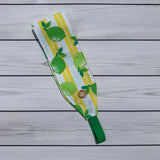 Handmade Buttoned Headbands - Lime Stripe