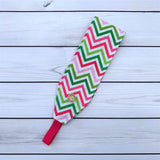 Handmade Buttoned Headbands - Pink/Green Chevron