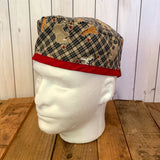 Handmade Buttoned Scrub Caps - Blue Gingham Zoo Animals
