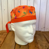 Handmade Buttoned Scrub Caps - Orange Butterflies