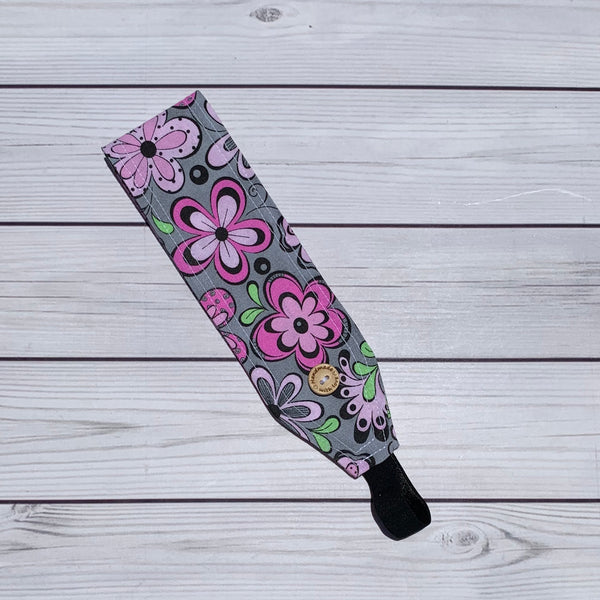 Handmade Buttoned Headbands - Gray & Pink Floral