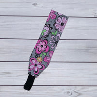 Handmade Buttoned Headbands - Gray & Pink Floral