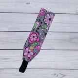 Handmade Buttoned Headbands - Gray & Pink Floral