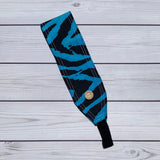 Handmade Buttoned Headbands - Blue Zebra Stripes