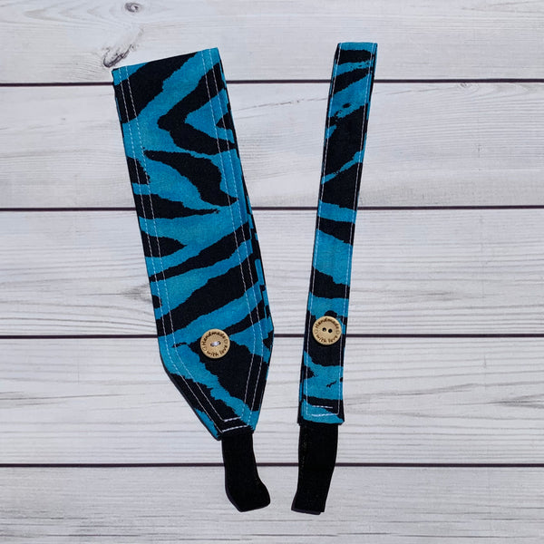 Handmade Buttoned Headbands - Blue Zebra Stripes