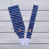 Handmade Buttoned Headbands - Blue Stripes