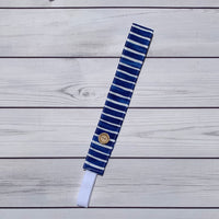 Handmade Buttoned Headbands - Blue Stripes