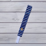 Handmade Buttoned Headbands - Blue Stripes