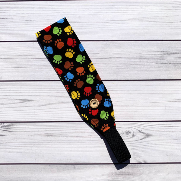 Handmade Buttoned Headbands - Black Multicolor Paws
