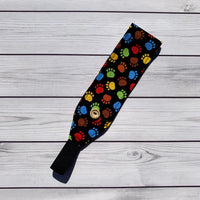 Handmade Buttoned Headbands - Black Multicolor Paws