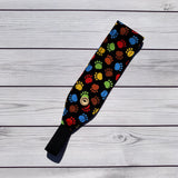 Handmade Buttoned Headbands - Black Multicolor Paws