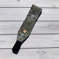 Handmade Buttoned Headbands - Gray Skulls