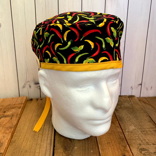 Handmade Buttoned Scrub Caps - Mixed Peppers