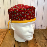 Handmade Buttoned Scrub Caps - Maroon with Sunflowers