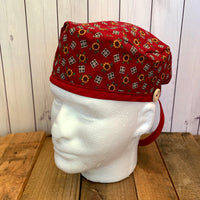 Handmade Buttoned Scrub Caps - Maroon with Sunflowers