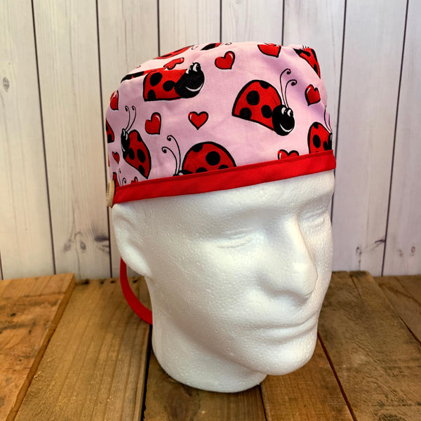 Handmade Buttoned Scrub Caps - Lady Love Bug